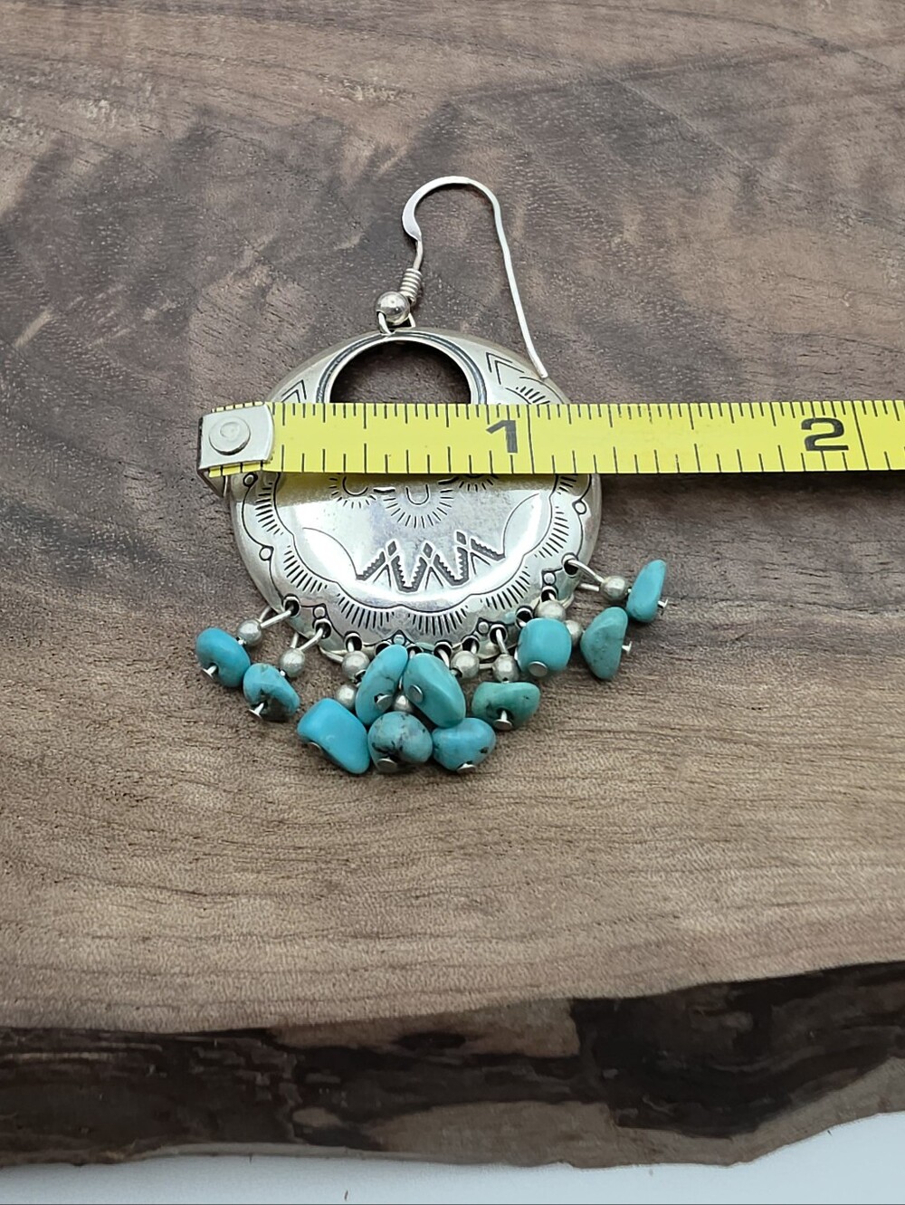 Carolyn Pollack Relios 925 Sterling Silver Turquoise Disc Dangle Earrings Native - Picture 6 of 6